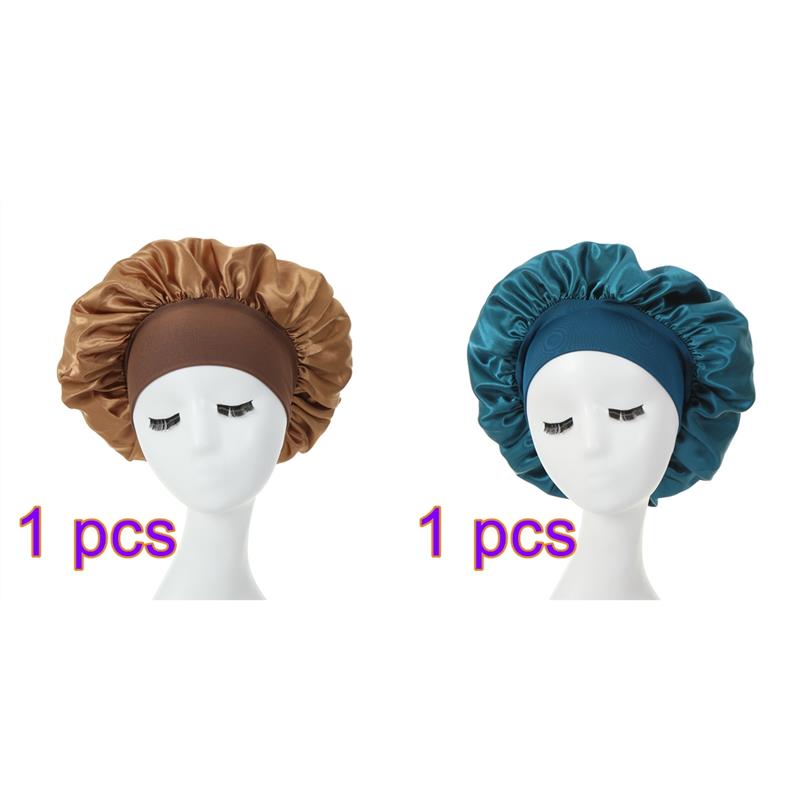 Touca feminina para cabelo noturno, gorro sedoso de cetim com ajuste de camada dupla, chapéu para cabelos cacheados e elásticos, acessórios de estilo