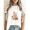 White T Shirt With Cupcake And Milkshake Print For Casual Wear