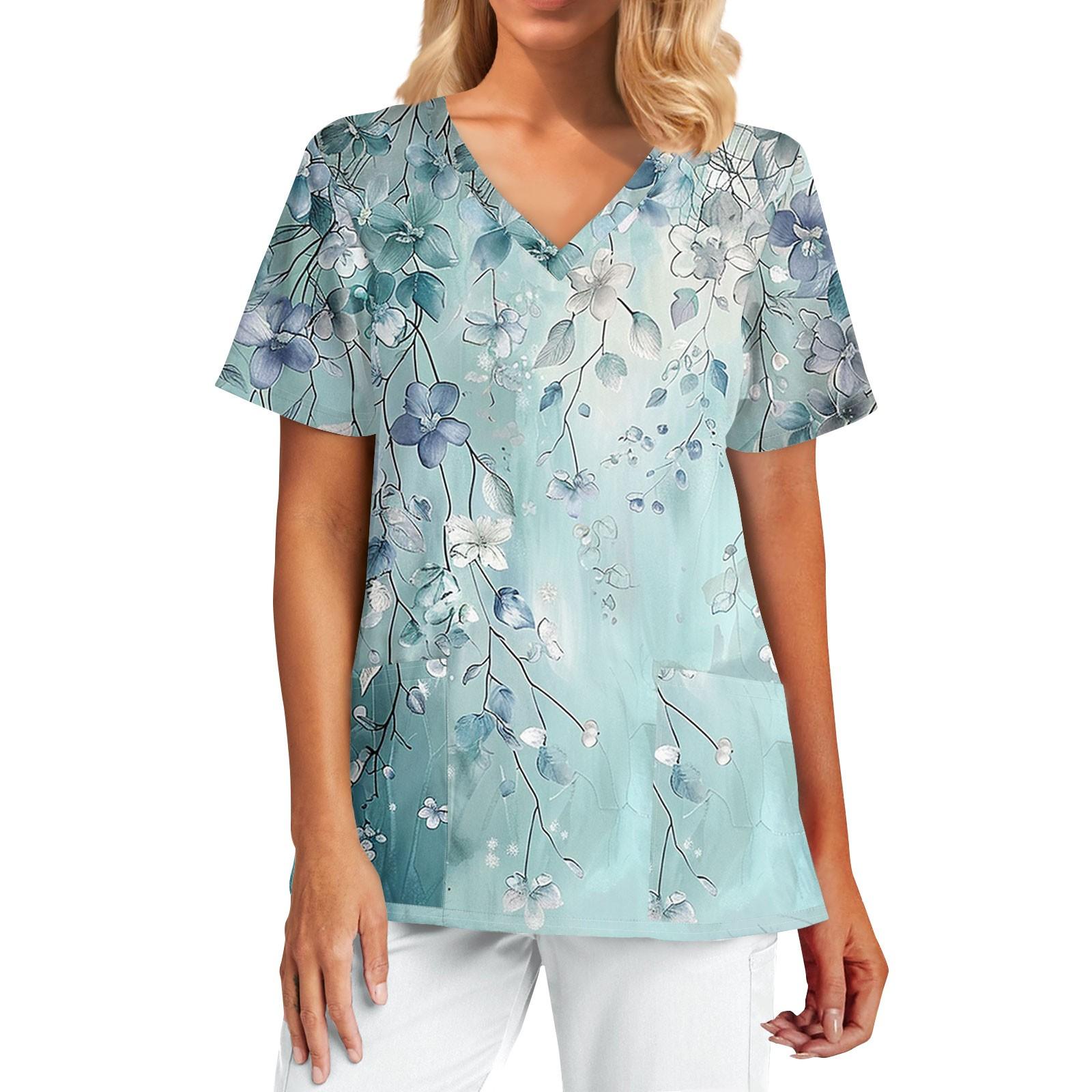 

Женская модная принтованная кофточка с коротким рукавом и V-образным вырезом с карманом XXXL циан