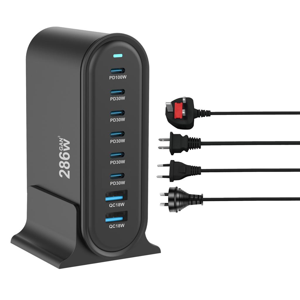 286W USB GaN Ladegerät 8-Port Ladegerät für mehrere Geräte, USB-Ladehub mit Smart IC für iPhone15 16 Samsung ipad