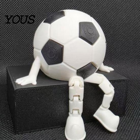 Classic Football Pattern Ornament 3D Printed Soccer Ball Buddy Figurine with Articulated Legs, Decorative Sports Collectible, Durable Desktop