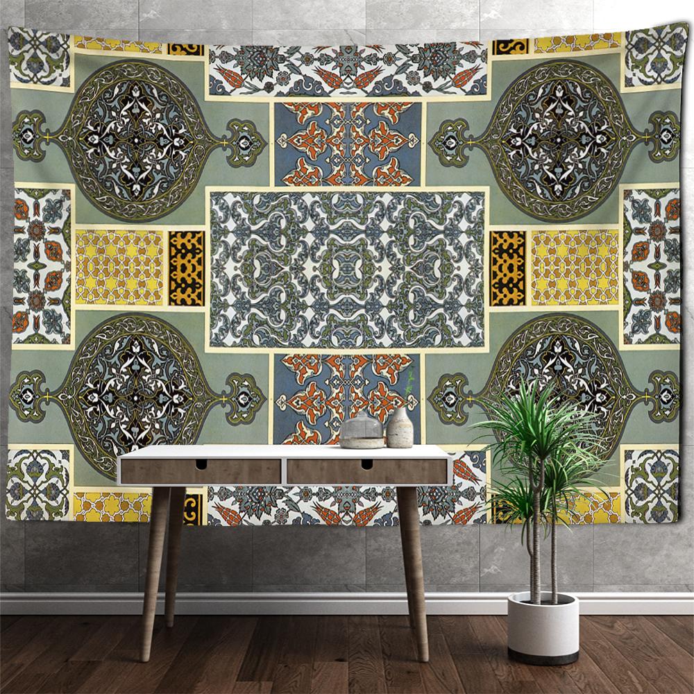 Tapiz de pared con patrón vintage europeo, estilo bohemio, psicodélico, brujería, mandala, arte, fondo, tela, decoración del hogar