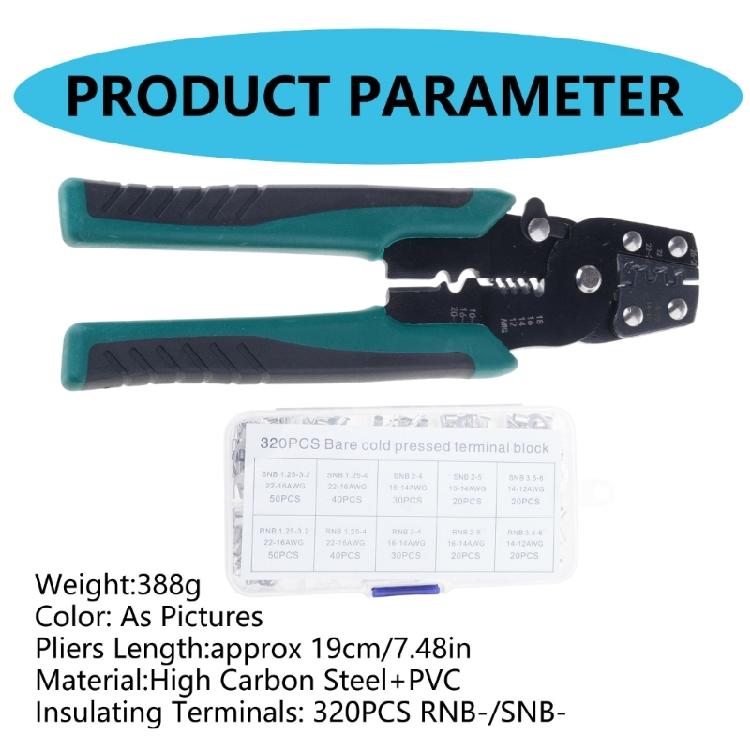 Crimping Pliers with 320Pcs RNB-/SNB- Electrical Connectors Wire Terminals Kit