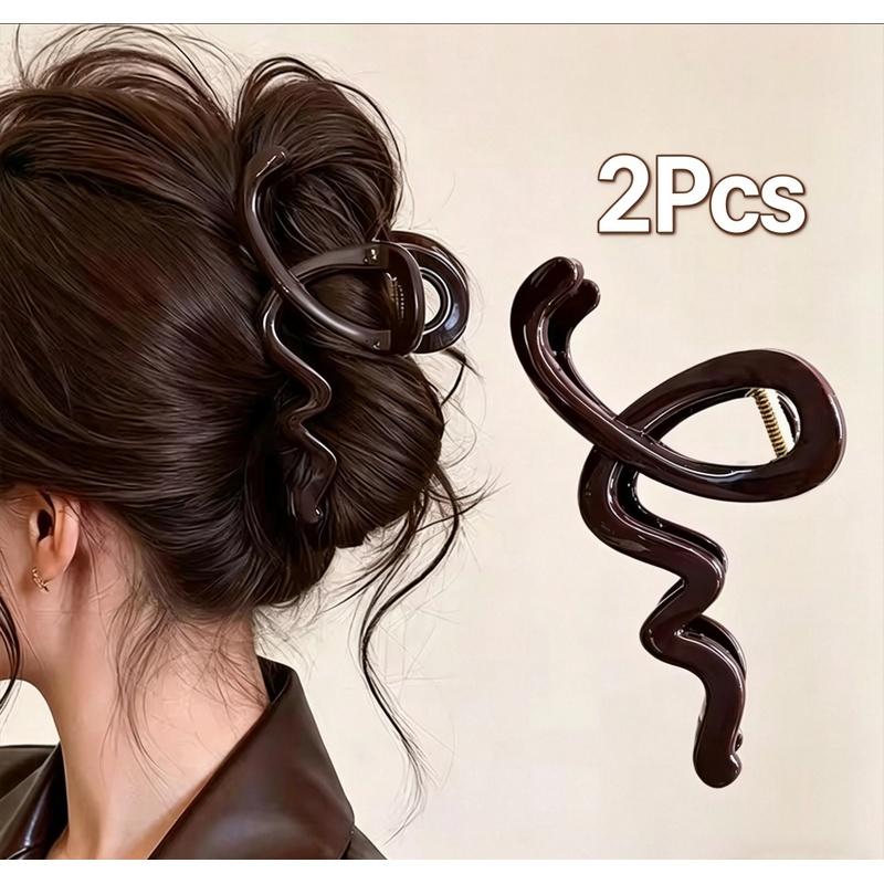 2Pcs/Set Elegant Solid Wave Plastic Hair Claw Clip, Sweet Hair Ornament Hairpin for Women Girls Fashion Hair Accessories