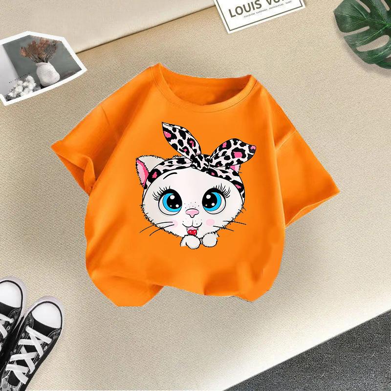 Children's Casual Short-sleeved T-shirt - Summer Girls' Cute Cat T-shirt