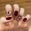 Sweetheart Plaid Wine Red Short Wearable Nail Art