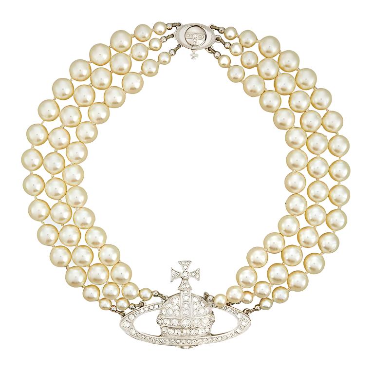 VIVIENNE WESTWOOD Collana in Ottone Cristallo Rilievo Basso Tre File Donna collana Argento 6303000702P127P127