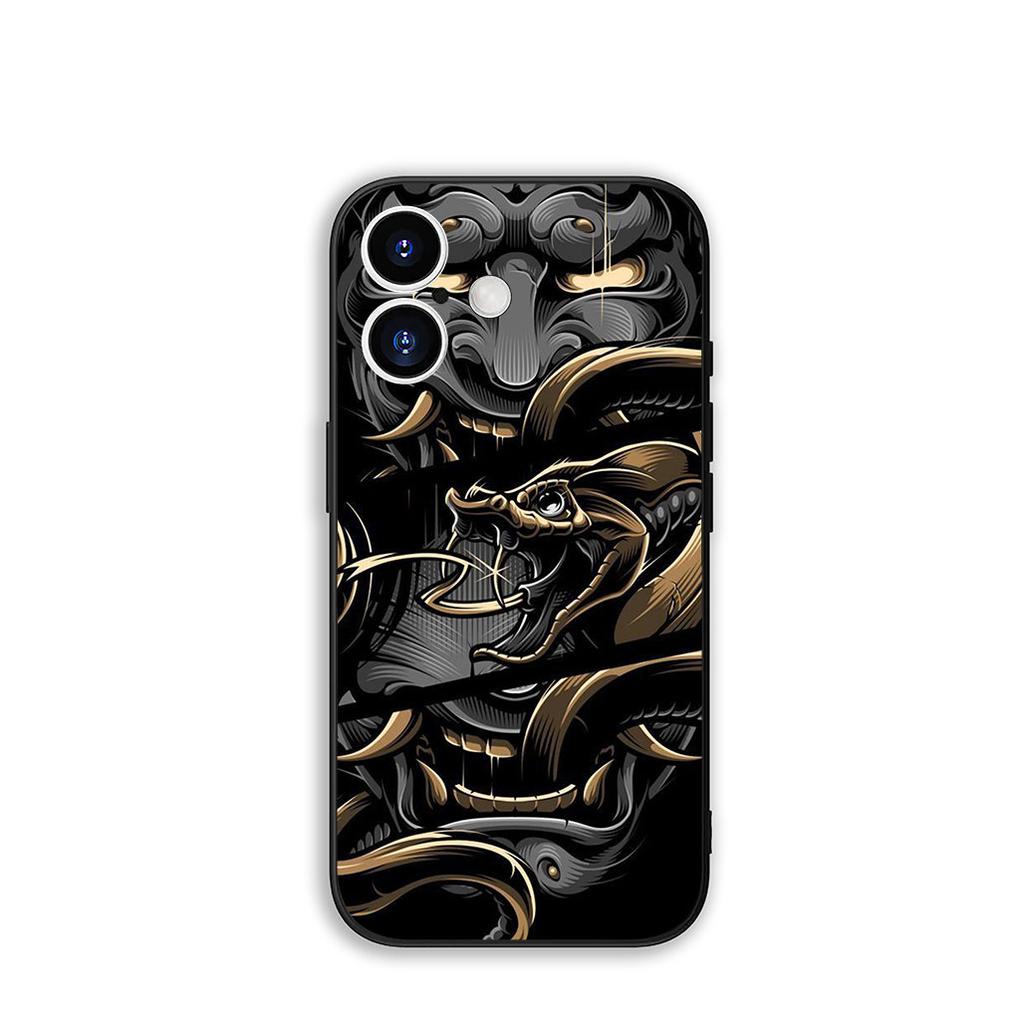 Japanese Style Samurai Hannya Unique Phone Case for iPhone 17 16 15 14 13 12 11 Series Pro Max Plus Double Layer Protection