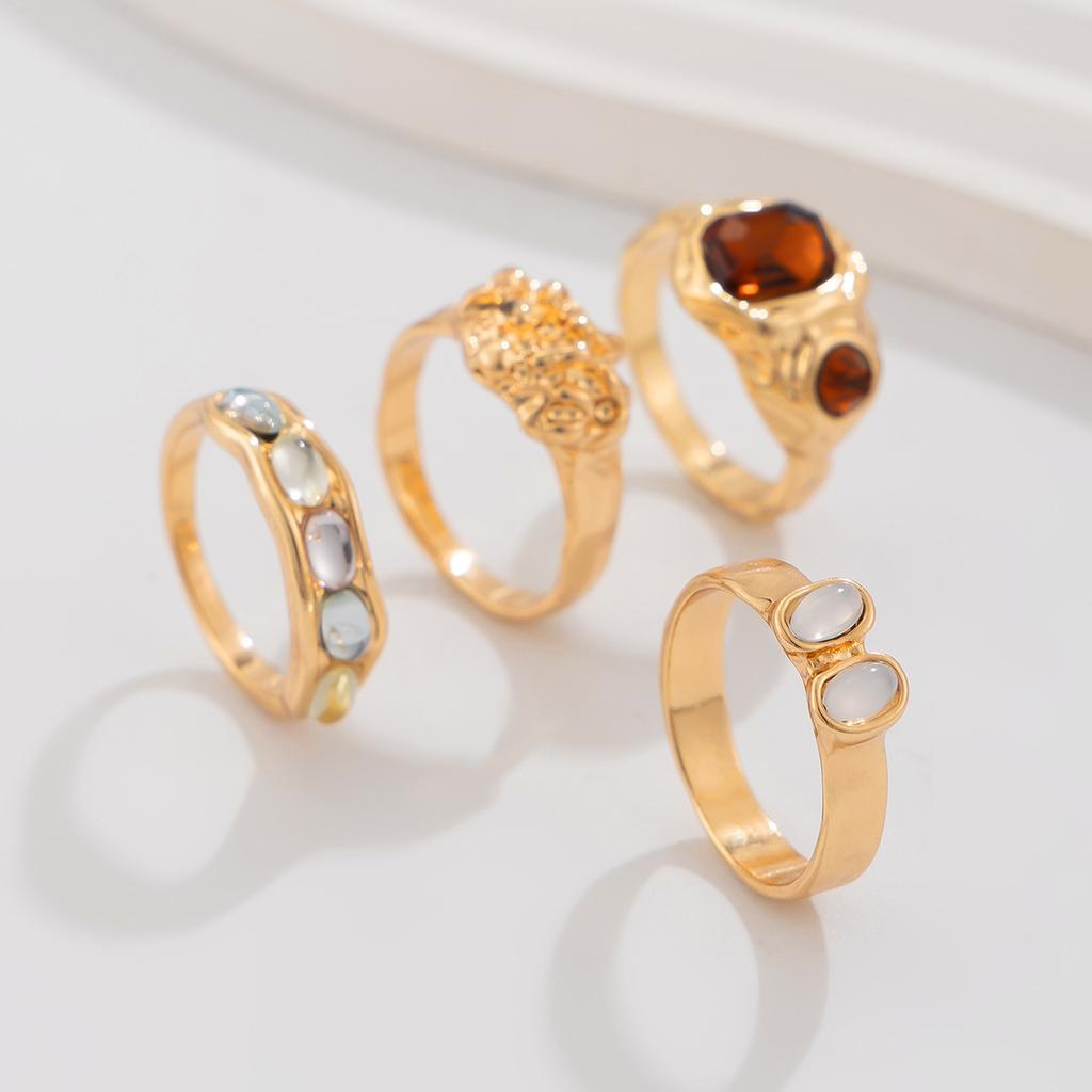 Medieval Liquid Wind Rings Set Joint Ring, Light Luxury Rhinestone Vintage Ring Women