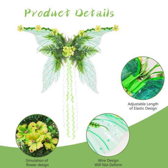 Butterfly Fairy Wings for Women Girls Woodland Elf Wings with Artificial Flowers Leaves And Vines Sparkling Angel Wings for Halloween Cosplay Costume