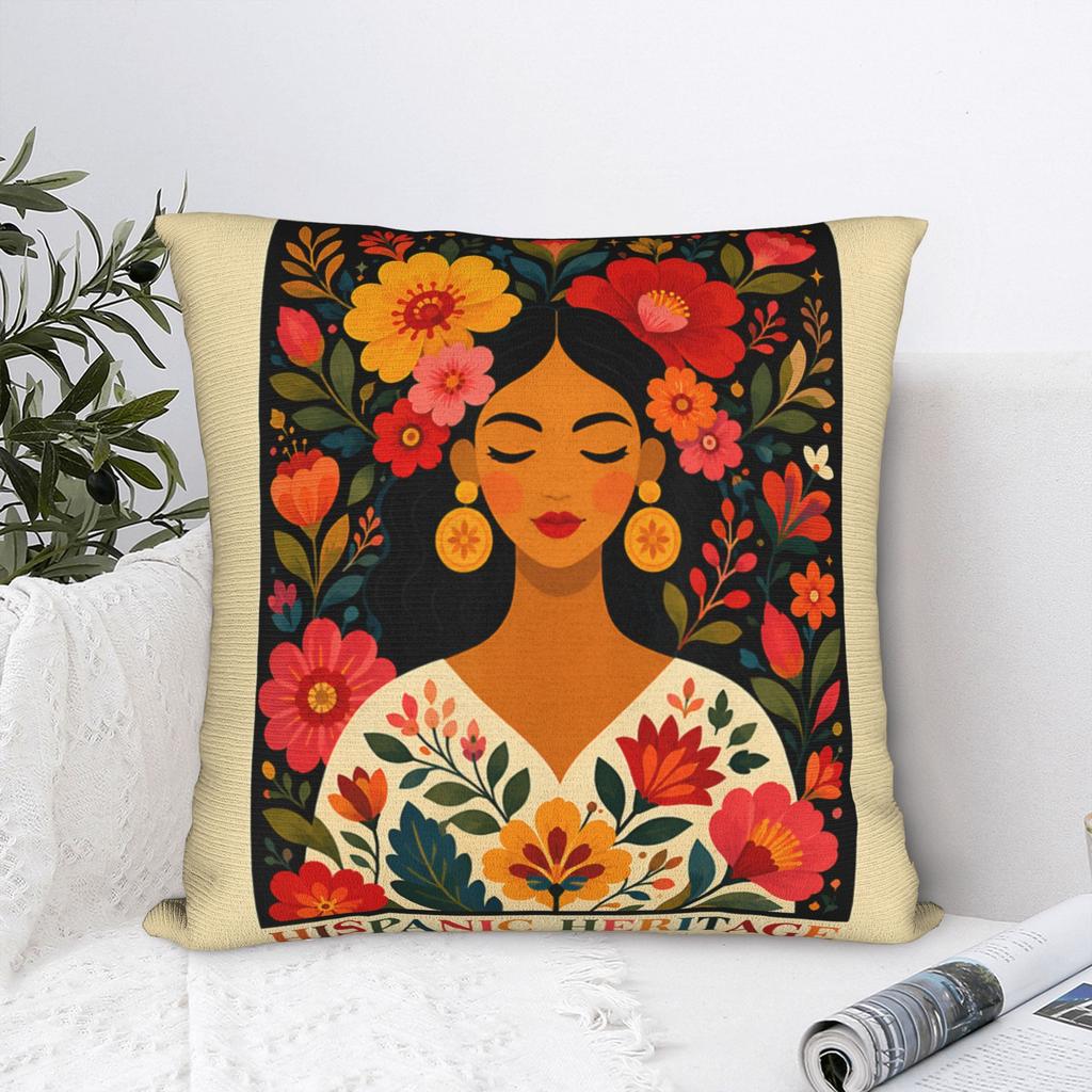 Pillow Case Hispanic Heritage Month Flowers Stamp Latin Soft Pillow Cover For Office Car Home Decor Funny Pillowcases