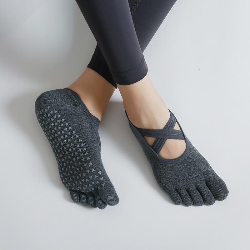 New Women s Non-Slip Yoga Socks with Double Cross Straps - Five-Finger Pilates & Dance Floor Socks One Size