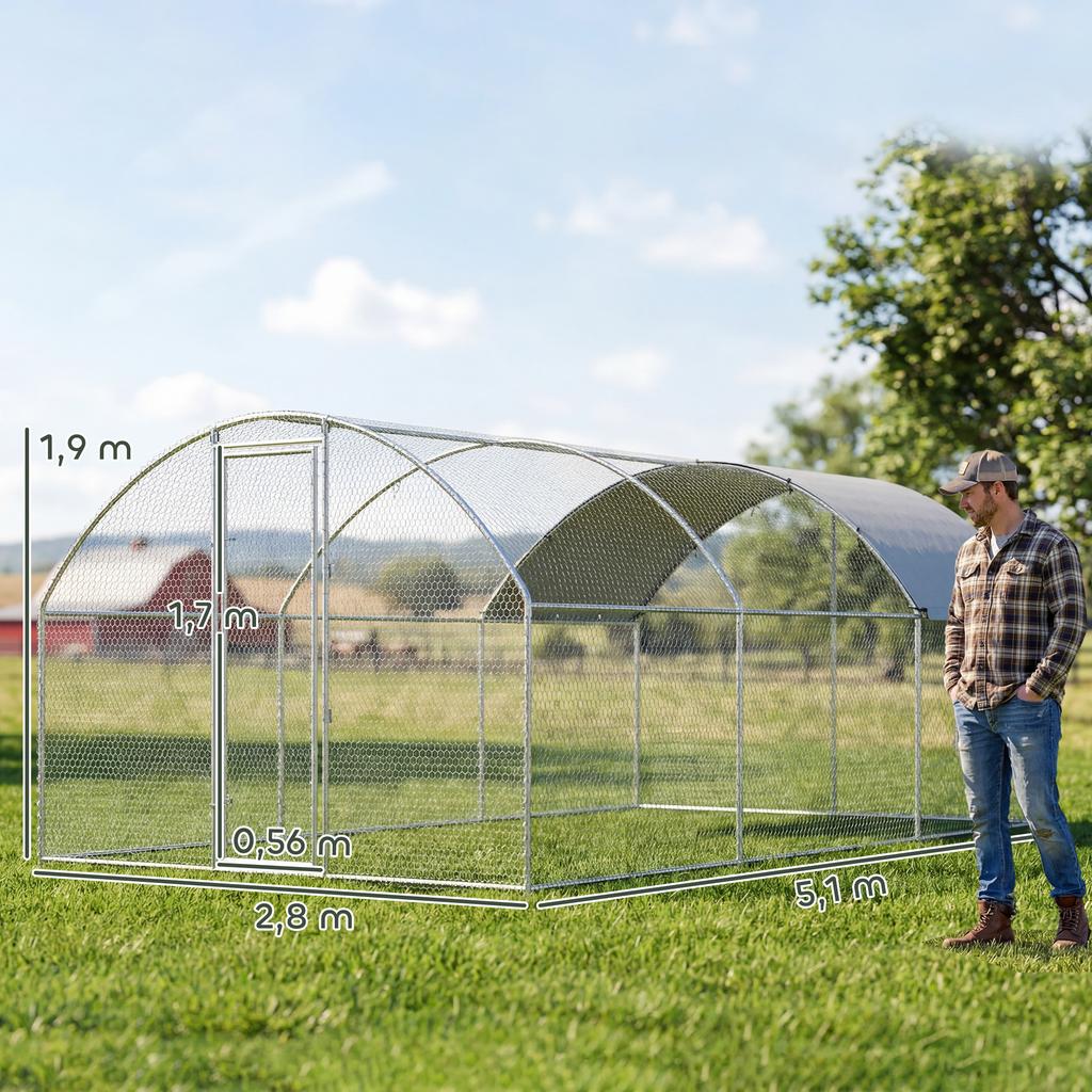 Outdoor Chicken Coop 2.8x5.1x1.9 M Oxford Fabric Cover Anti UV Waterproof Latches For 15 24 Chickens Silver