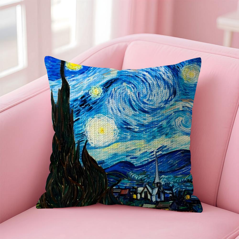Van Gogh Oil Paintings Cushion Cover Natural Linen Pillow Case DoubleSided Print Decorative Sofa Pillowcase Home Decor Gift