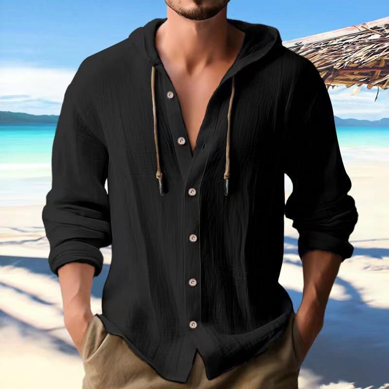 Men's Shirts Long Sleeve Hooded Cardigan T-shirt Men's Blouse Summer Autumn Sweatshirts Beach Shirts