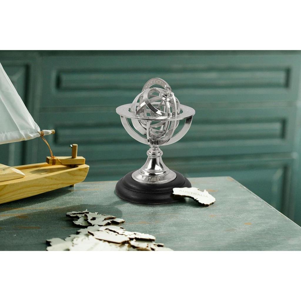 Wood Sphere Globe (floored base - 4 inch , globe size : 9 x 5 inch, Brown)