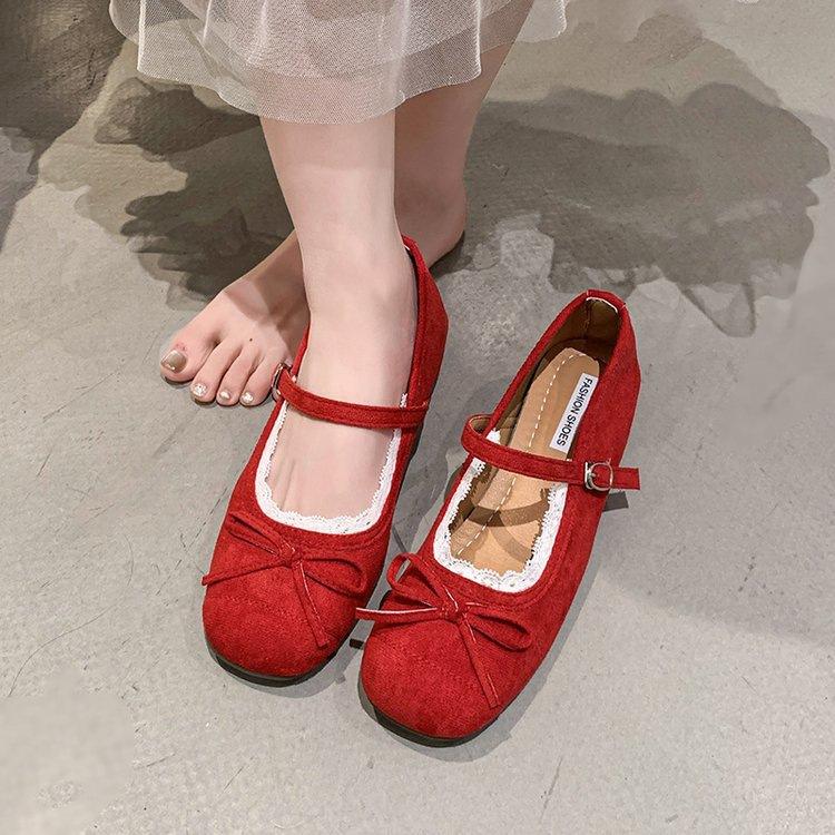 French fairy square head ballet shoes new autumn bow skirt single shoes soft-soled Mary Jane shoes