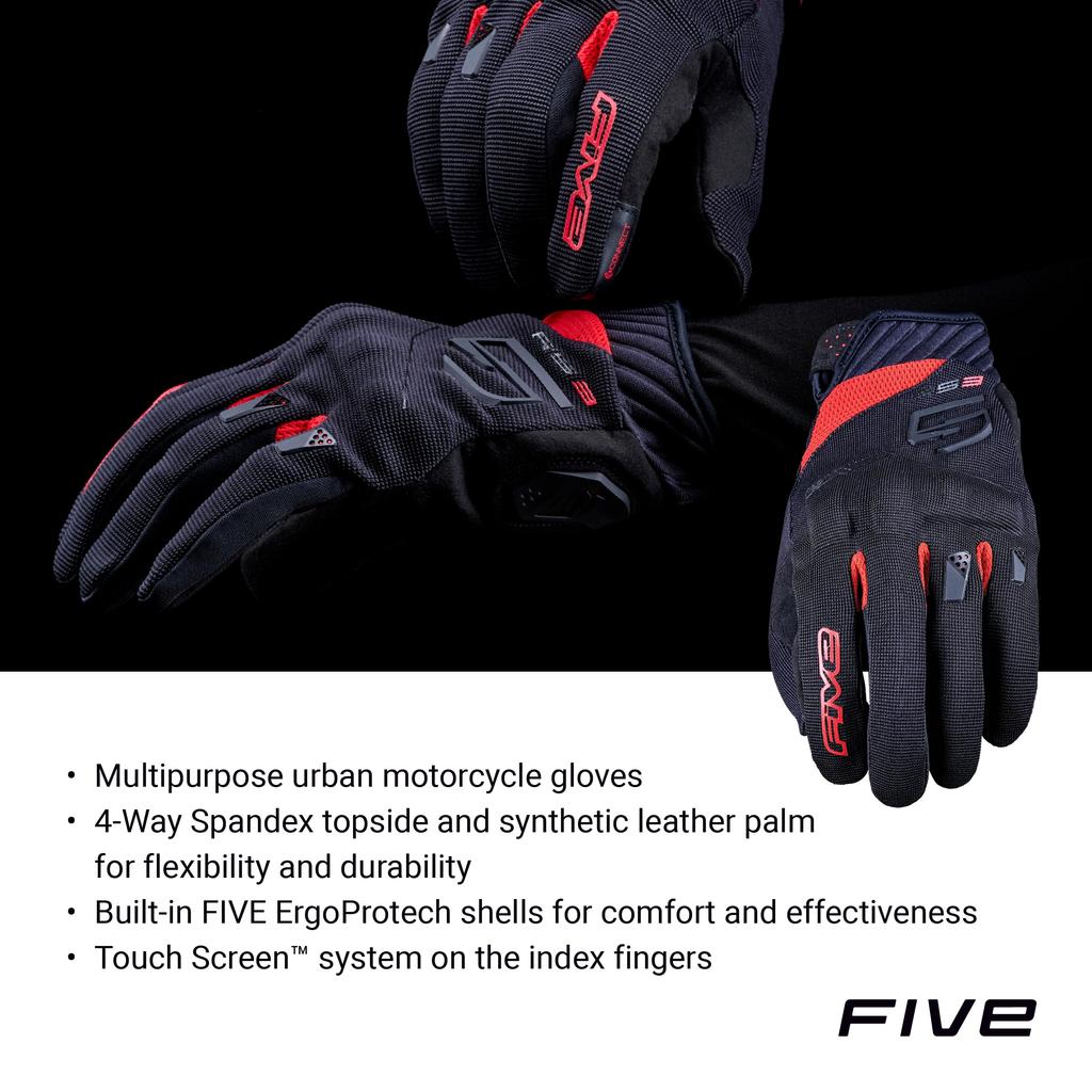 FIVE RS3 EVO Motorcycle Gloves, Black/Red (Size L)
