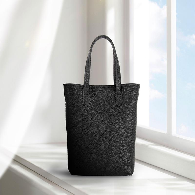 Damen Klassische und Schlichte Vollnarbenleder Vielseitige Einzel-Schultertasche, Leichte Umhänge-Handytasche