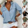 Long Sleeve Linen Shirts For Women Button Down Loose Solid Color Blouse Lightweight Casual Lapel Tunic Tops