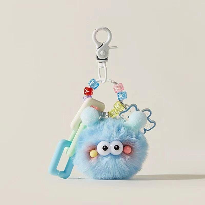Fluffy Soot Ball Keychain Plush Toy Hanging Ornament for Car Keys Backpack Purse Cute Doll Accessory for Girls