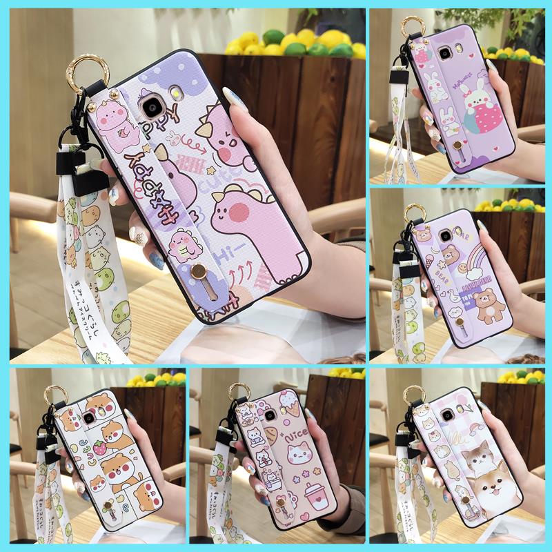 Soft Case Protective Phone Case For Samsung Galaxy J510/J5 2016/J5108 Wrist Strap Cartoon Cute Back Cover Silicone Ring