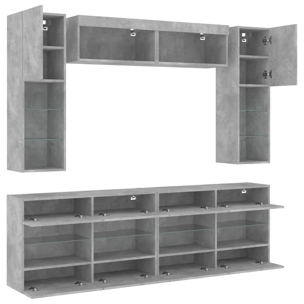 6 Piece TV Wall Unit with LED Lighting Concrete Grey