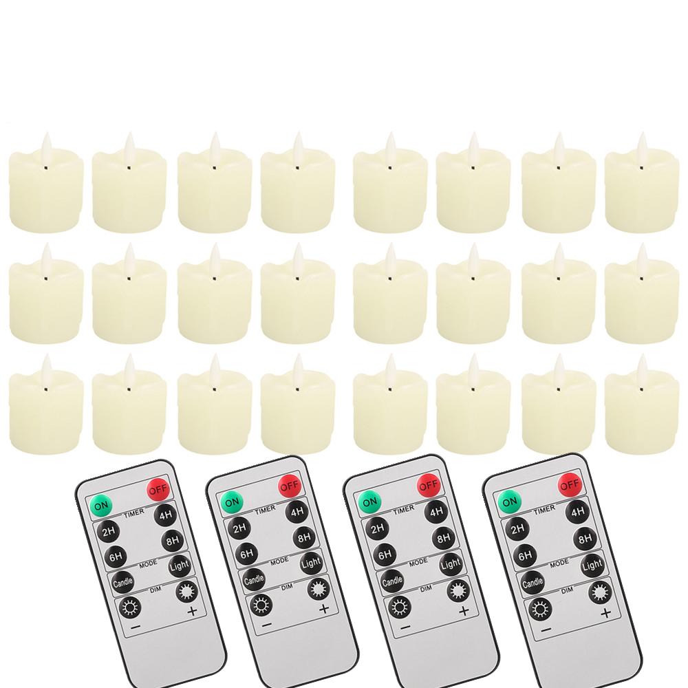 12/24 buc Lumânări Votive Fără Flacără cu Temporizator Telecomandă Ceară Reală Fitil Realist Lumânare cu Baterii pentru Decor Nuntă Petrecere