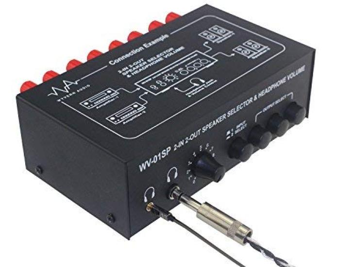 Speaker Amplifier with Earphone Volume Function Plug Terminal Type [Headphone (6.3 & 3.5) Compatible] 2-in 2-out Selector/Switcher Banana [WV-01SP]