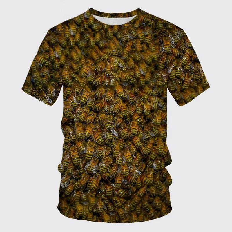 Summer New Casual Bee Pattern Men's Printed T-shirt Street Pop Hip Hop Personalized Round Neck Comfortable Short Sleeve