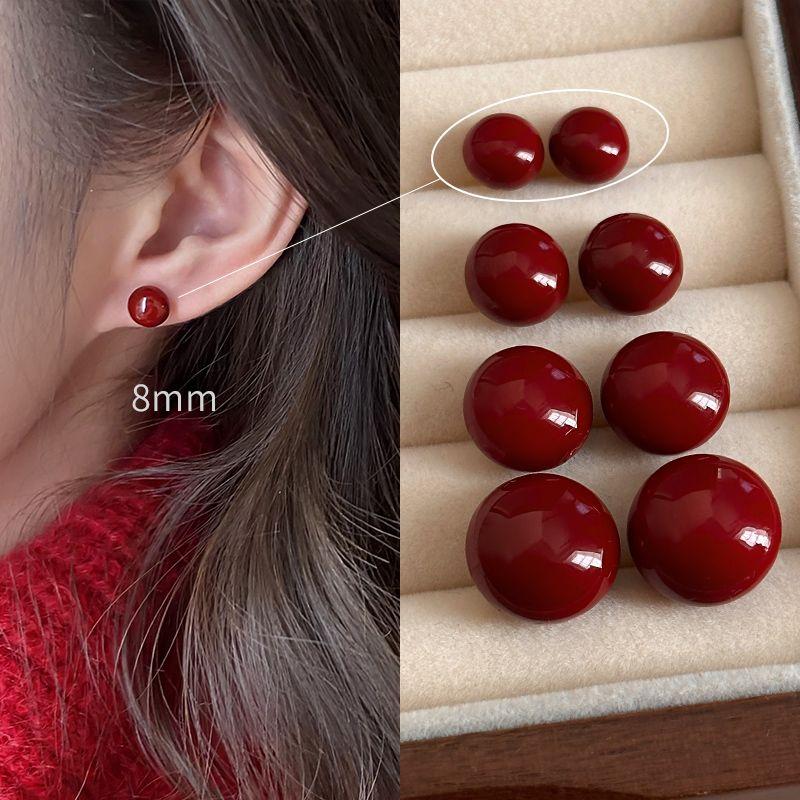 

Wine Red for Women Retro Hong Kong Style Ornament Pearl Stud Earrings 8mm steamed bread pearl earrings
