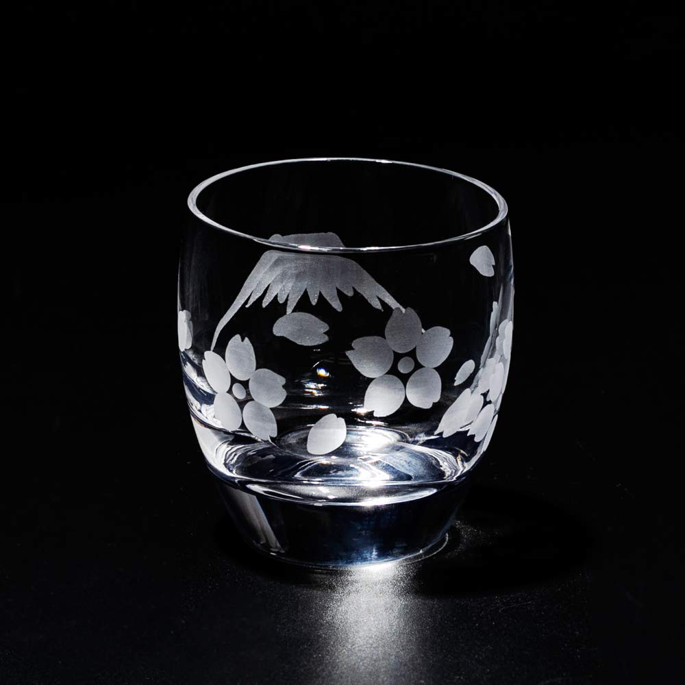 [Official Taiburo Studio] Edo Kiriko Mt. Fuji and Cherry Blossom Chilled Sake Glass TB0050-33, Paper Boxed, Made in Japan