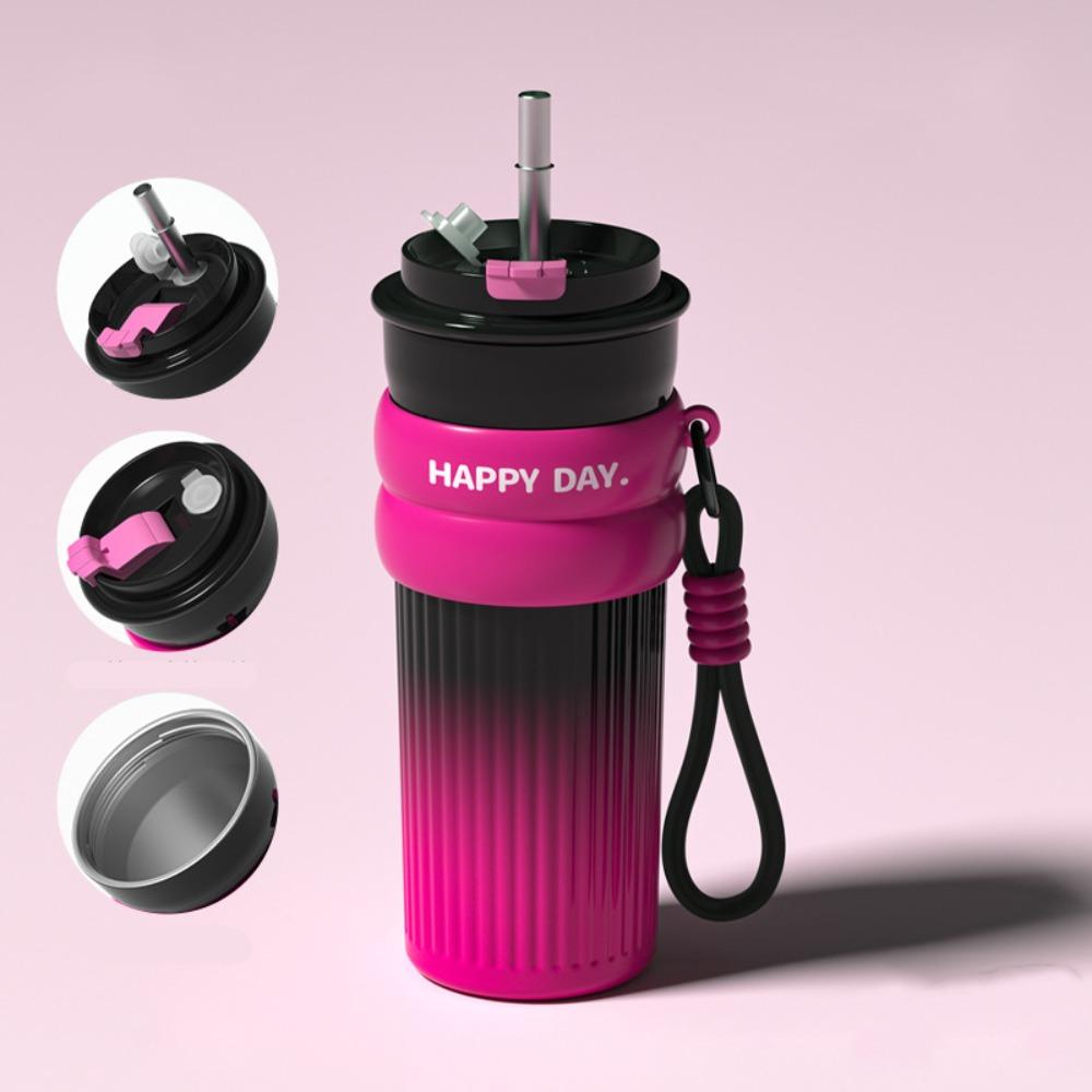 

500ml Insulated Cup Stainless Steel High-Capacity Thermal Mug With Lifting Rope Insulation Or Cooling Vacuum Flask 50ml рожевий червоний колір