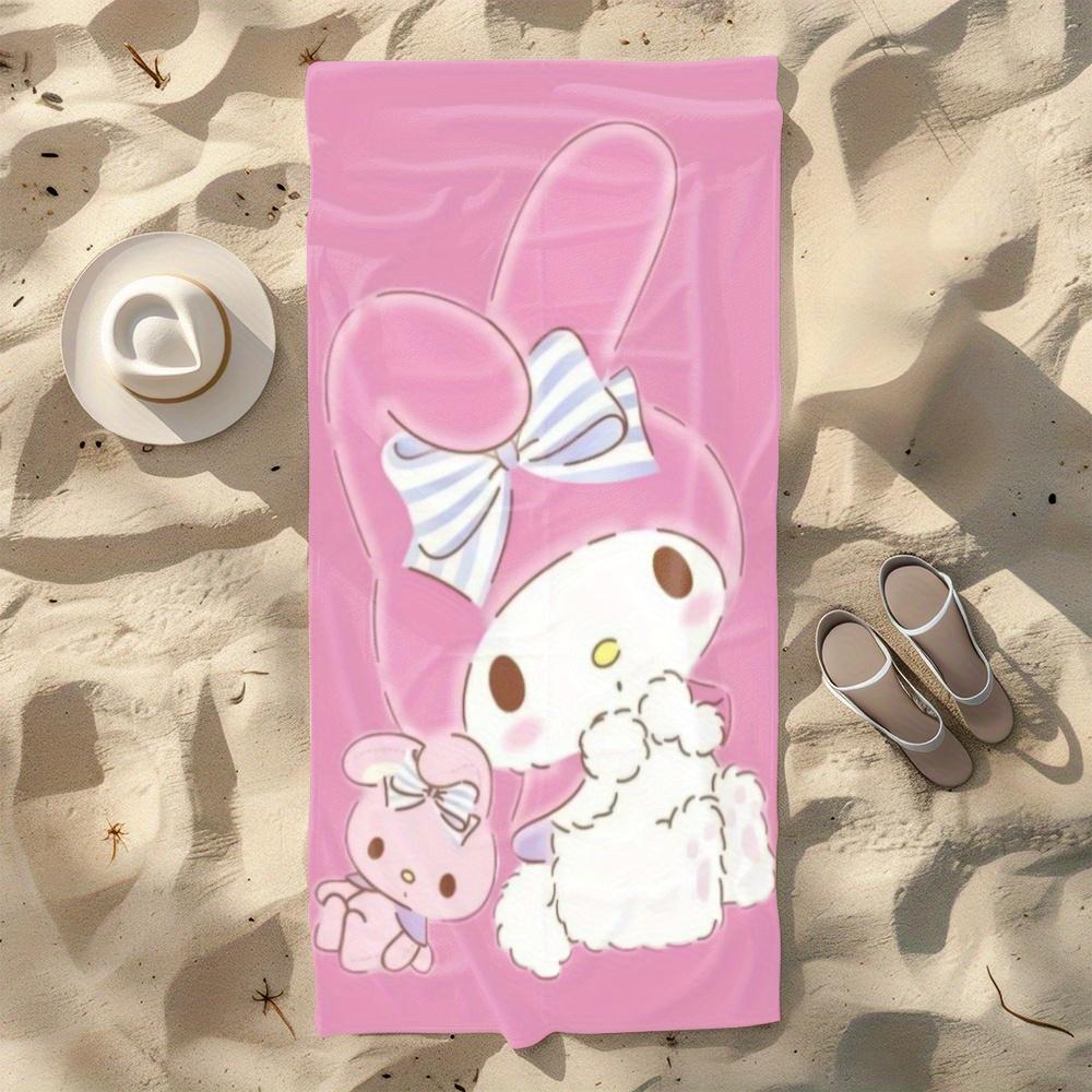 1pc Cute My Melody Beach Towel Pink Rabbit Bow Print Soft Absorbent Quick Dry Summer Beach Pool Bathroom Towel