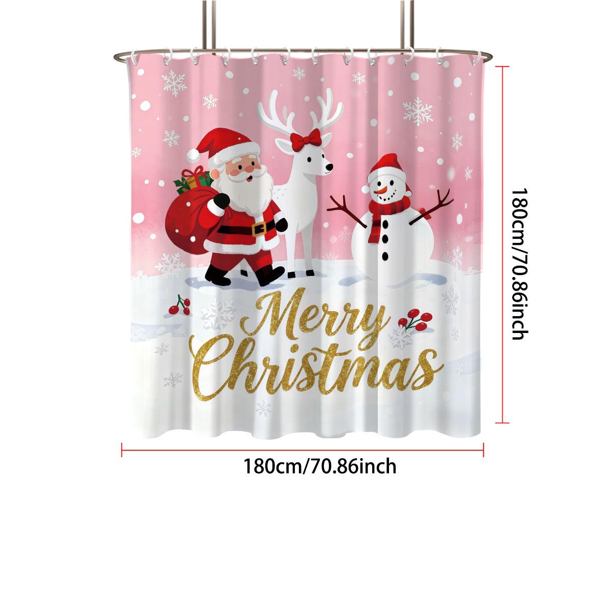 

1pc Santa Claus printed waterproof shower curtain partition privacy hanging curtain 12 hook multiple sizes machine washable 90x180cm
