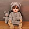 Realistic Reborn Baby Girl Doll Toys 55cm Silicone Full Body Bebe Rebirth Toddler Doll with Rooted Curly Hair Grey Knitted Romper Baby Dolls for Kids