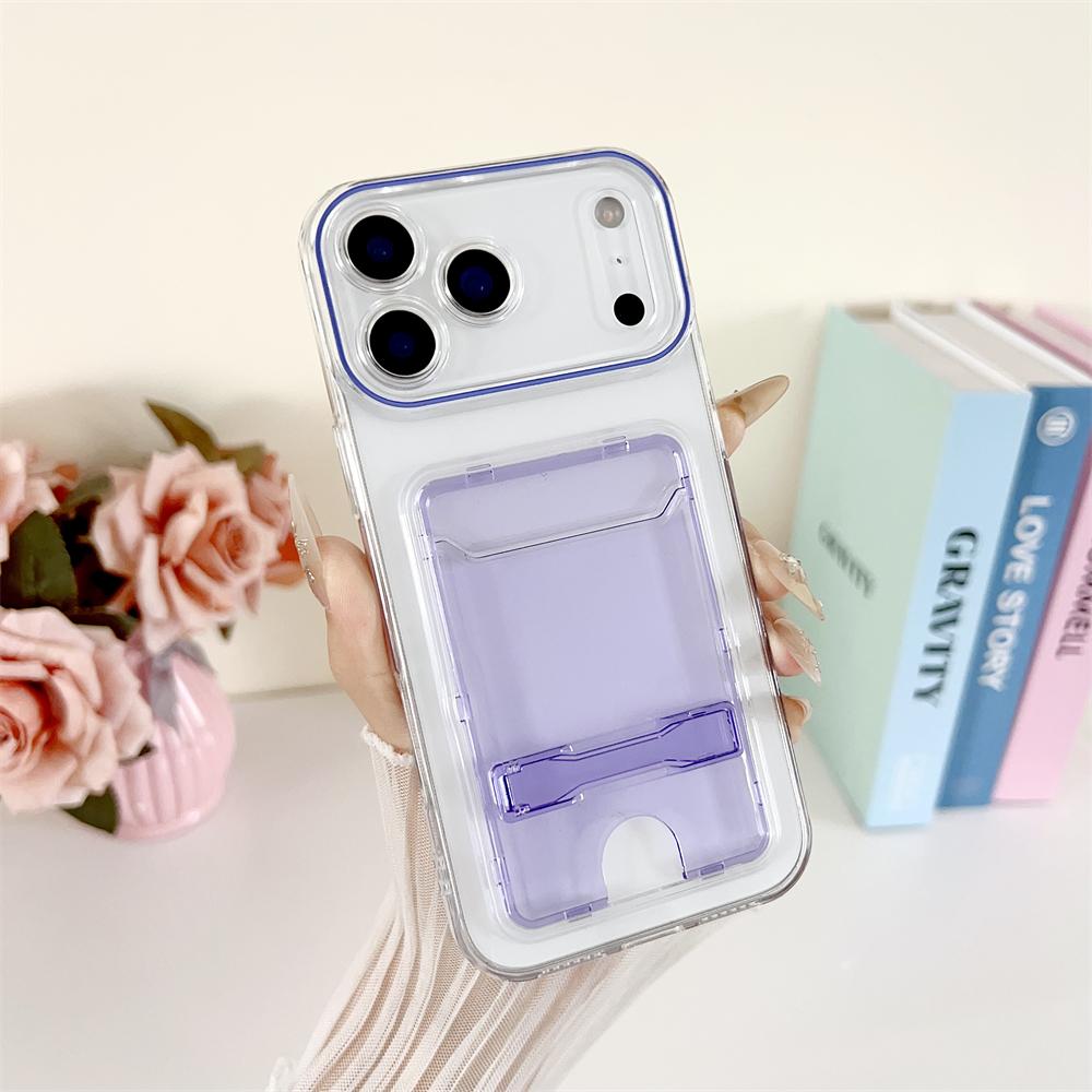 

Transparent Card Holder Slot Bracket Case For iPhone 17 16 15 14 13 Pro Max Plus Wallet Folding Stand Holder Candy Color Cover iPhone17