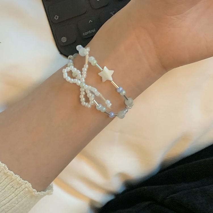 Opal bow rice bead bracelet ins wind sweet star bracelet girl wind versatile jewelry