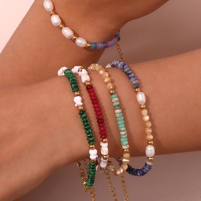 Pulseira de pedra natural com contas boêmias artesanais de aço inoxidável exclusivas e de nicho para mulheres