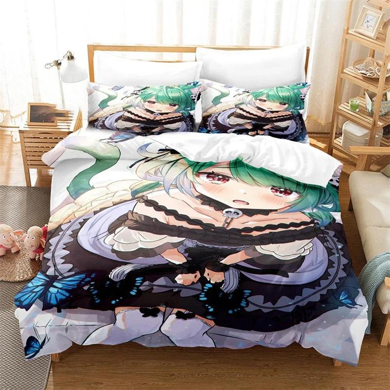 3D Printed Uruha Rushia Bedding Set Anime Hololive Butterfly Girl Duvet Cover Double Twin Full Queen King Adult Kids Quilt Cover