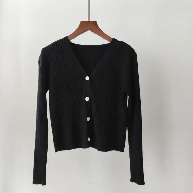 Autumn V-neck Office Knitted Sweater Jacket Casual Long Sleeve Cardigan Elegant Solid Button Sweater Coat Winter Clothing 29624