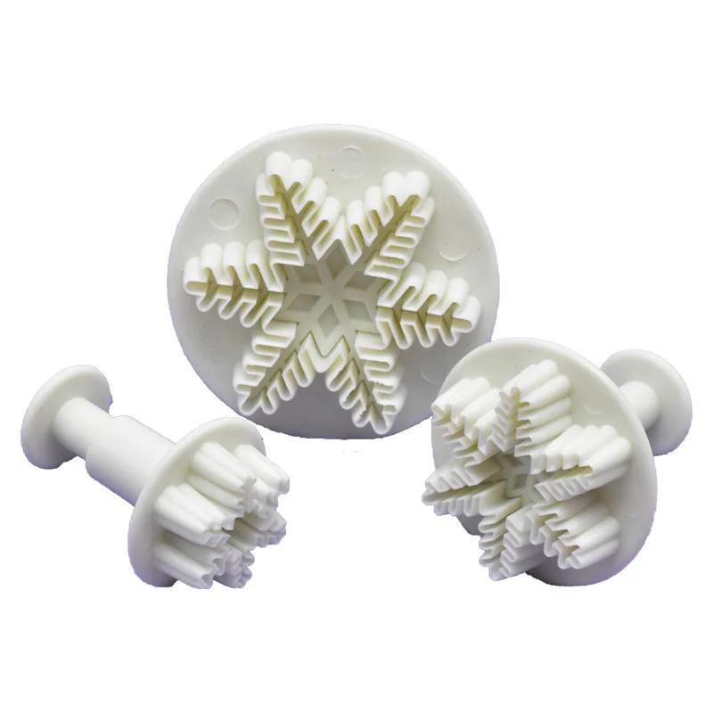 3PCS Snowflake Cookies Cutters Sugar Paste Mold Fondant Plunger Molds Birthday Cake Decoration Pastry Tool Kitchen Accessories