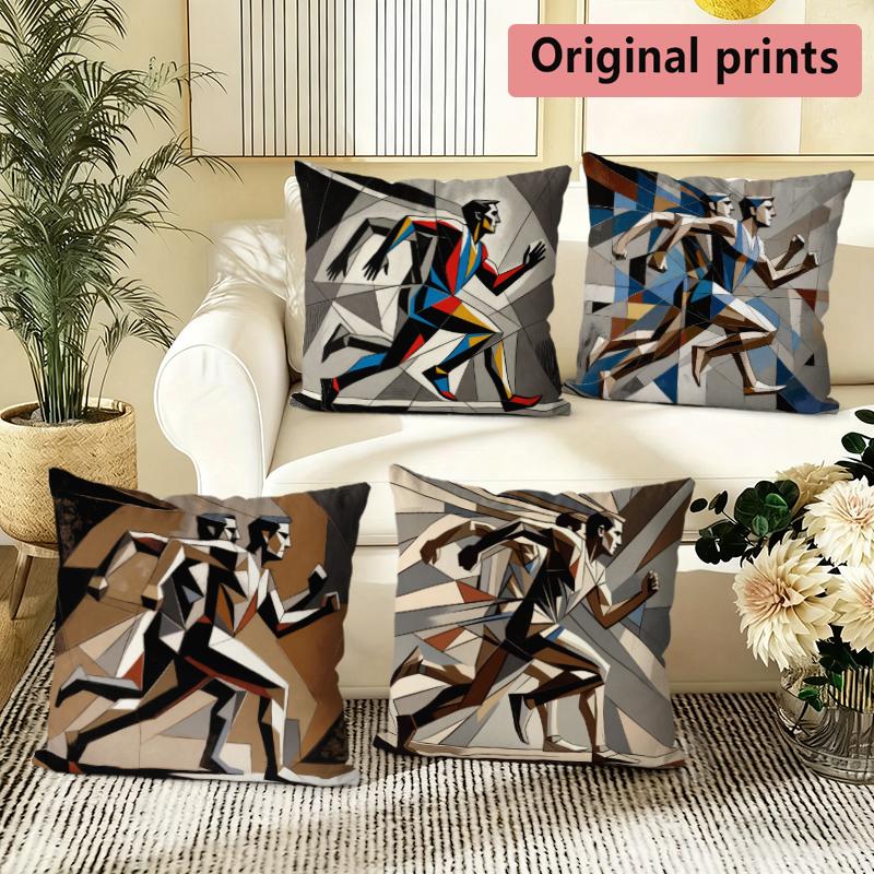 Geometric Cubism Running Athlete Throw Pillow Covers Pattern Cushion Cover Suitable for Sofa Bedroom Car Pillow Cover