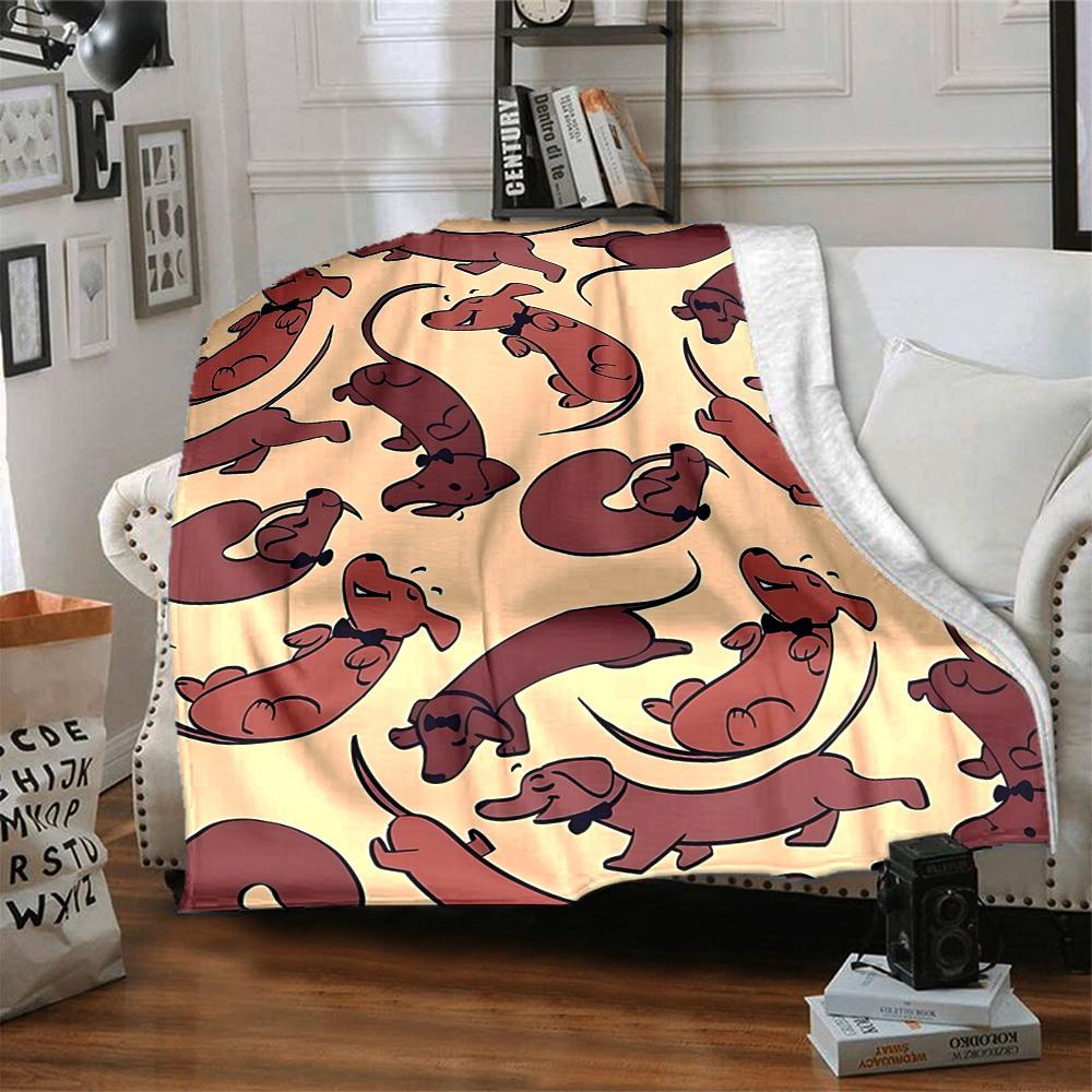 1pc Dachshund Bowtie Lightweight Flannel Blanket, Comfortable and Warm Blanket, for Office and Camping Sofa Bed, Livingroom160
