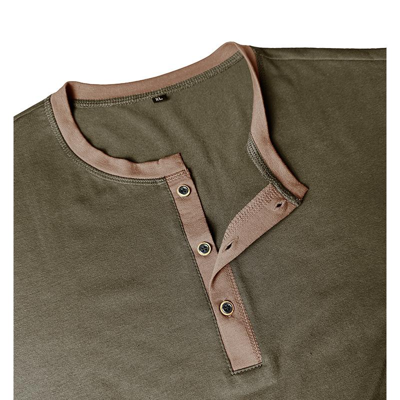 Men's Contrast Piping Raglan Henley Shirt Placket Long Sleeve Slim Casual Vintage Tee