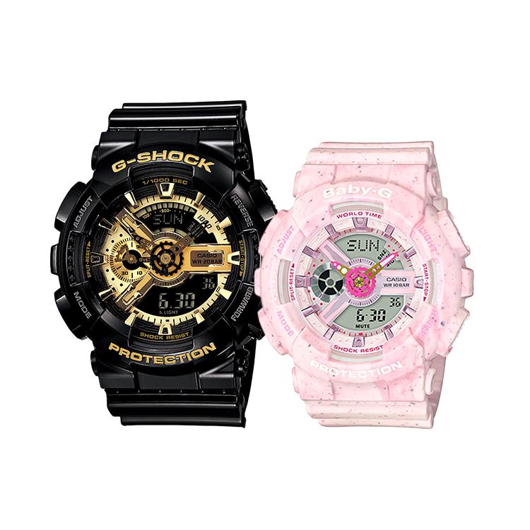 

CASIO GA&BA Quartz Movement Resin Strap Watch Unisex Black Dial BA-110PI-4APR+GA-110GB-1APR Black Gold/Pink Dial