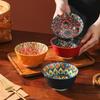 Bohemian Retro 5" Ceramic Rice Bowl with High Foot - Single Color Household Bowl