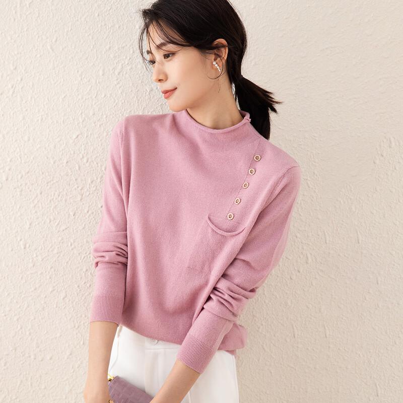 

TUHUANG Women s Pure Wool Turtleneck Sweater with Rhinestone Detail L