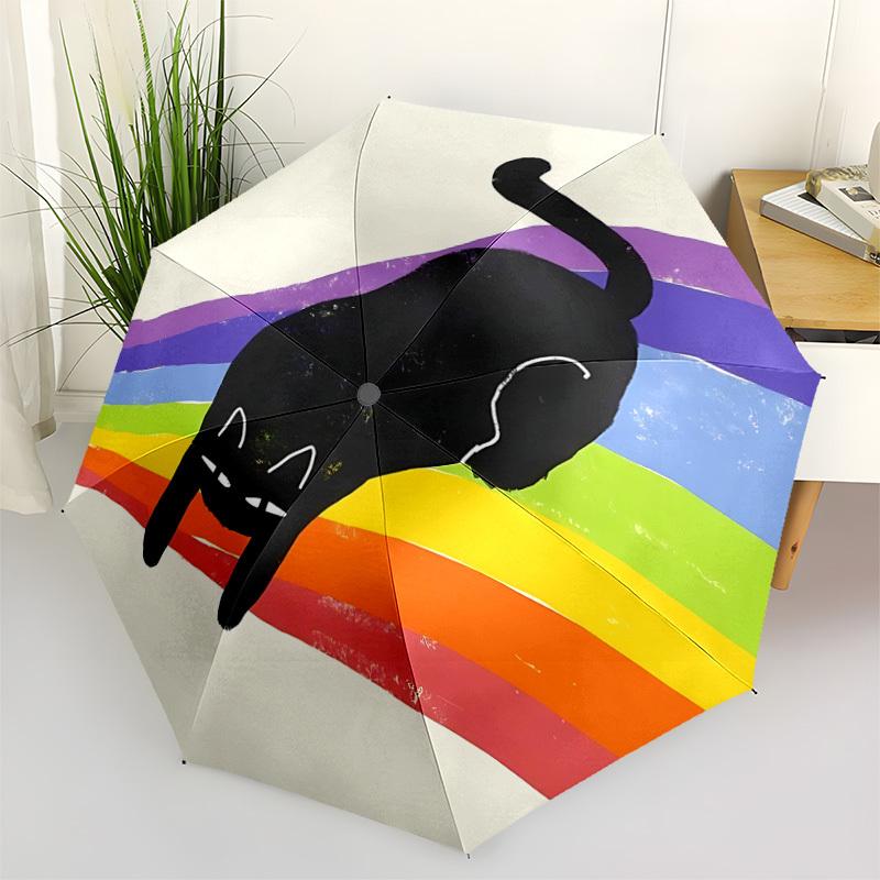 1pc Rainbow Cat Automatic Open/close Umbrella, 8-Rib Sturdy Structure, Portable Travel Umbrella, Parties, Everyday Use, Outdoor Accessory, A