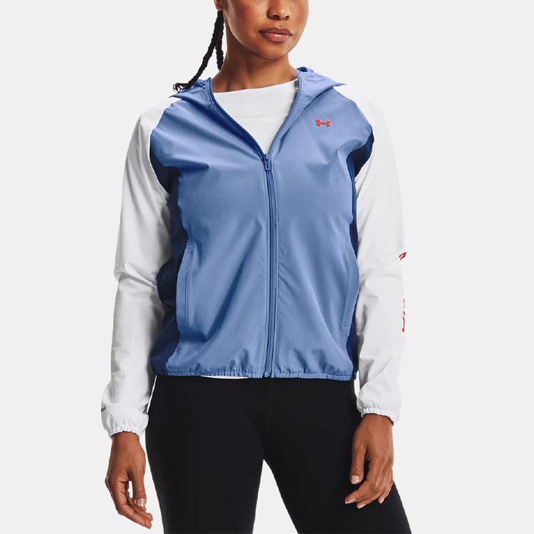 Under Armour Color Block Letter Print Loose Zip-Up Jacket Women Jacket Blue 1368356-488